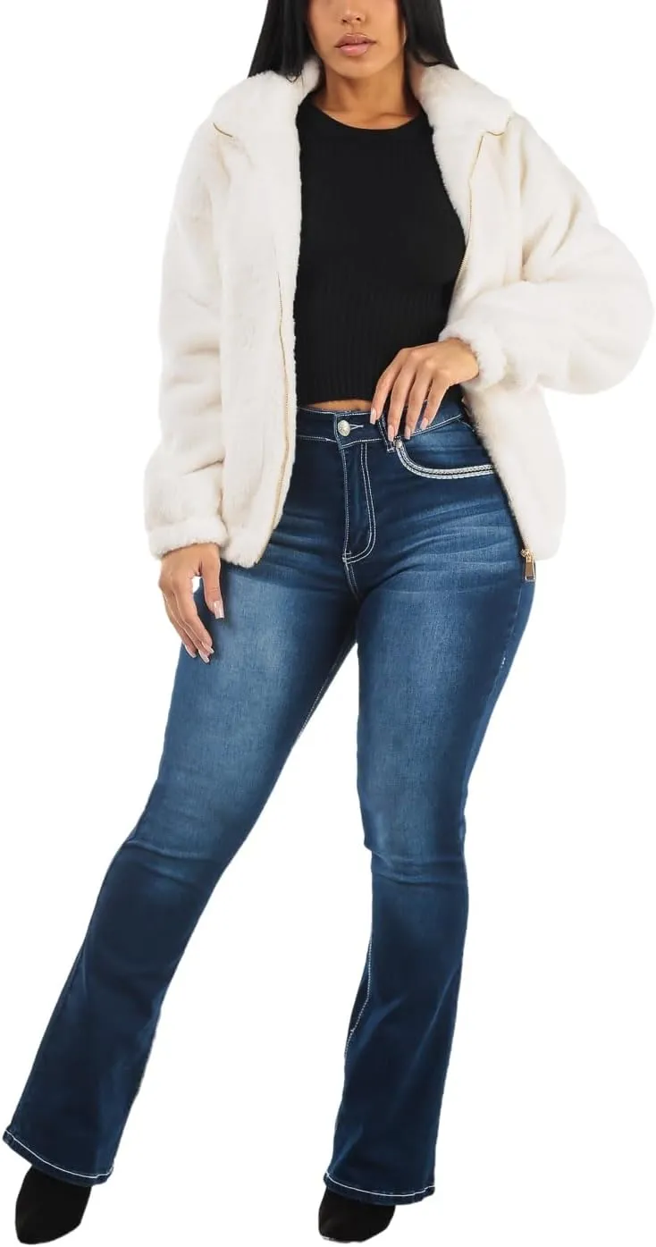 Moda Xpress Womens Juniors High Waisted Stretchy Straight Wide Leg Flared Jeans for Women