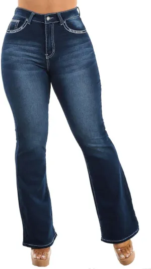 Moda Xpress Womens Juniors High Waisted Stretchy Straight Wide Leg Flared Jeans for Women
