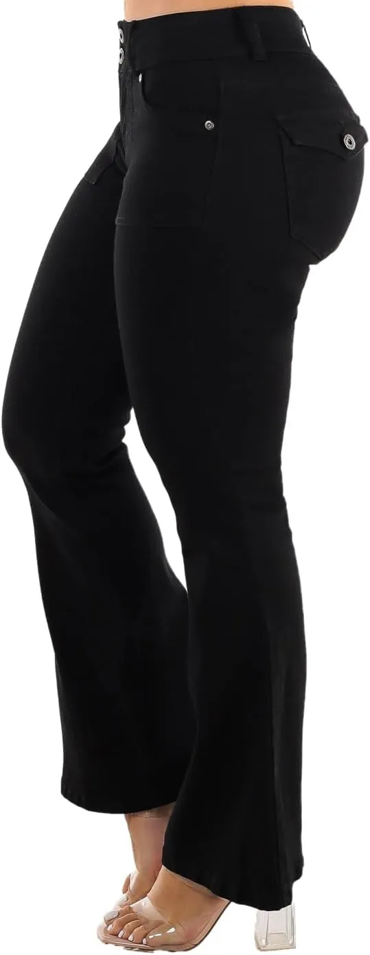 Moda Xpress Womens Juniors High Waisted Stretchy Straight Wide Leg Flared Jeans for Women
