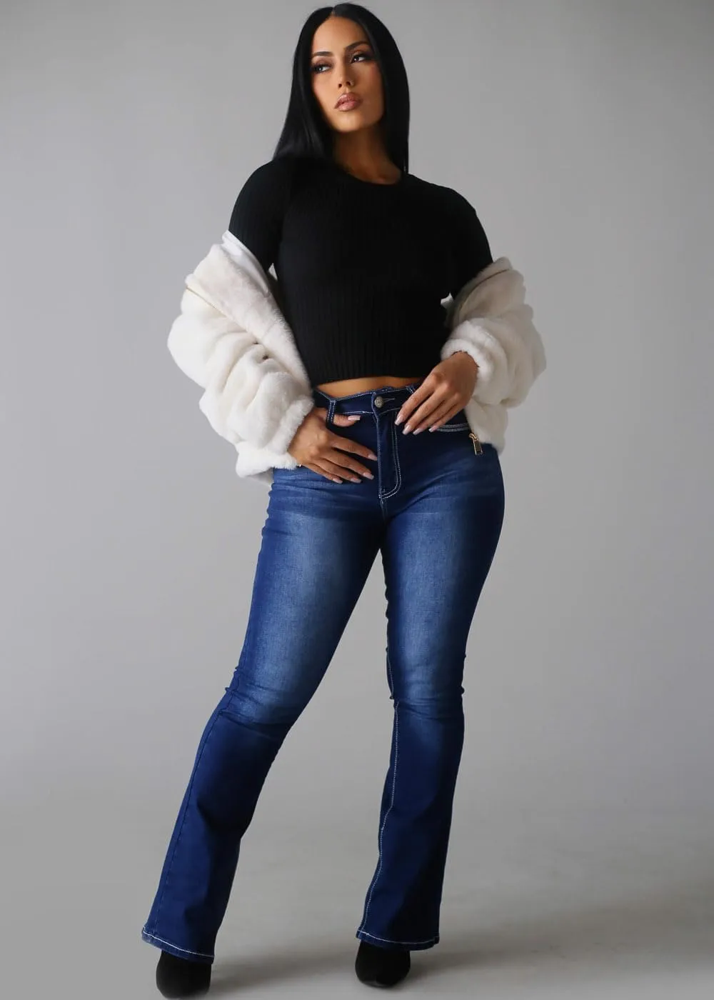 Moda Xpress Womens Juniors High Waisted Stretchy Straight Wide Leg Flared Jeans for Women