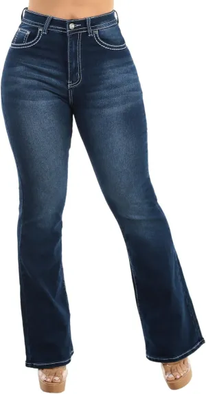 Moda Xpress Womens Juniors High Waisted Stretchy Straight Wide Leg Flared Jeans for Women
