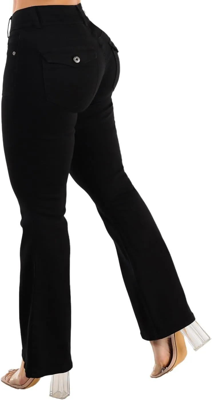 Moda Xpress Womens Juniors High Waisted Stretchy Straight Wide Leg Flared Jeans for Women