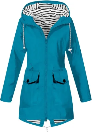 NaRHbrg Raincoat Hoodie for Women, Teen Girls Lightweight Hooded Jacket Solid Rain Jacket Outdoor Raincoat Windproof