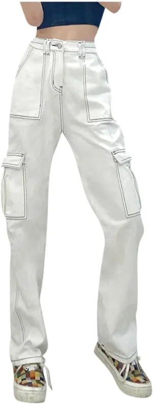Nyybw Y2K Jeans for Women Girls High Waisted Baggy Jeans Straight Wide Leg Denim Pants Trousers Streetwear with Big Pockets