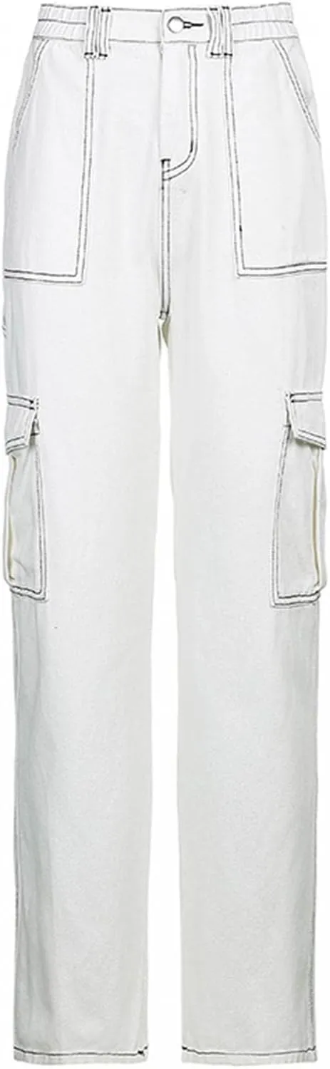 Nyybw Y2K Jeans for Women Girls High Waisted Baggy Jeans Straight Wide Leg Denim Pants Trousers Streetwear with Big Pockets