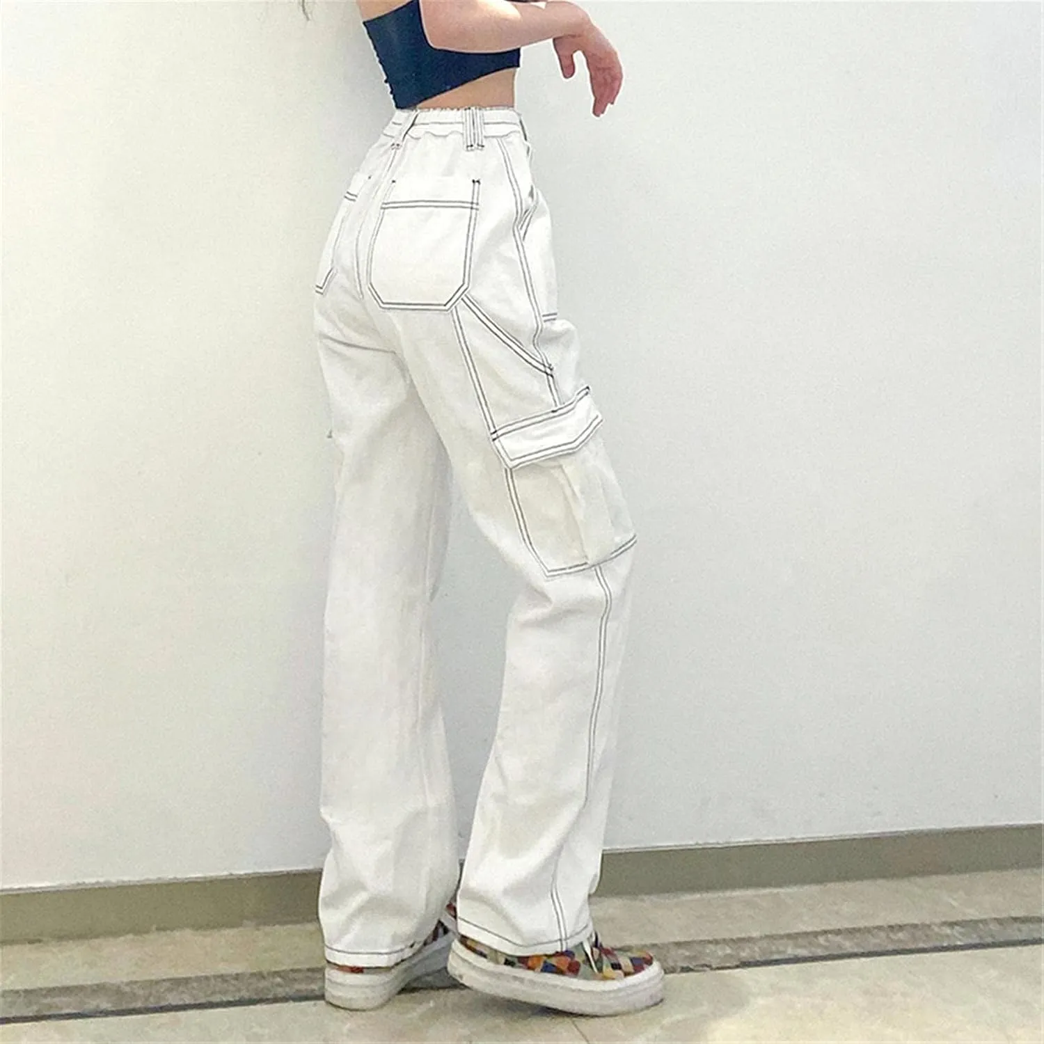 Nyybw Y2K Jeans for Women Girls High Waisted Baggy Jeans Straight Wide Leg Denim Pants Trousers Streetwear with Big Pockets