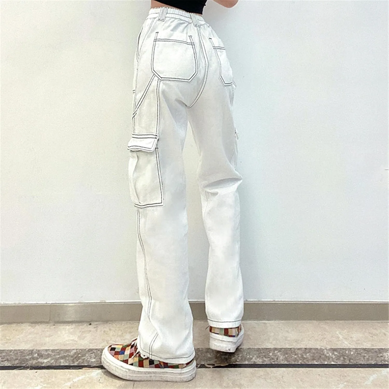 Nyybw Y2K Jeans for Women Girls High Waisted Baggy Jeans Straight Wide Leg Denim Pants Trousers Streetwear with Big Pockets