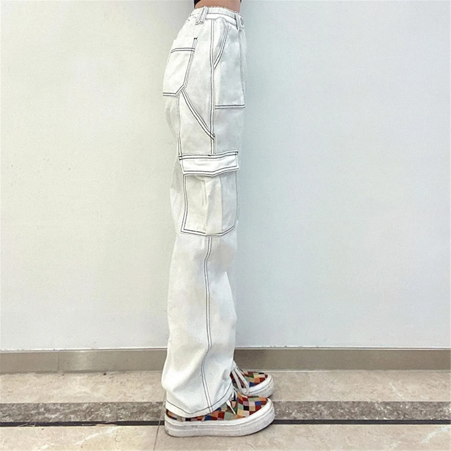 Nyybw Y2K Jeans for Women Girls High Waisted Baggy Jeans Straight Wide Leg Denim Pants Trousers Streetwear with Big Pockets