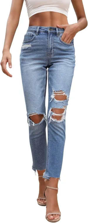OFLUCK Straight Leg Mom Jeans for Women High Waisted Trendy Ankle Length Boyfriend Denim Tapered Leg Pants