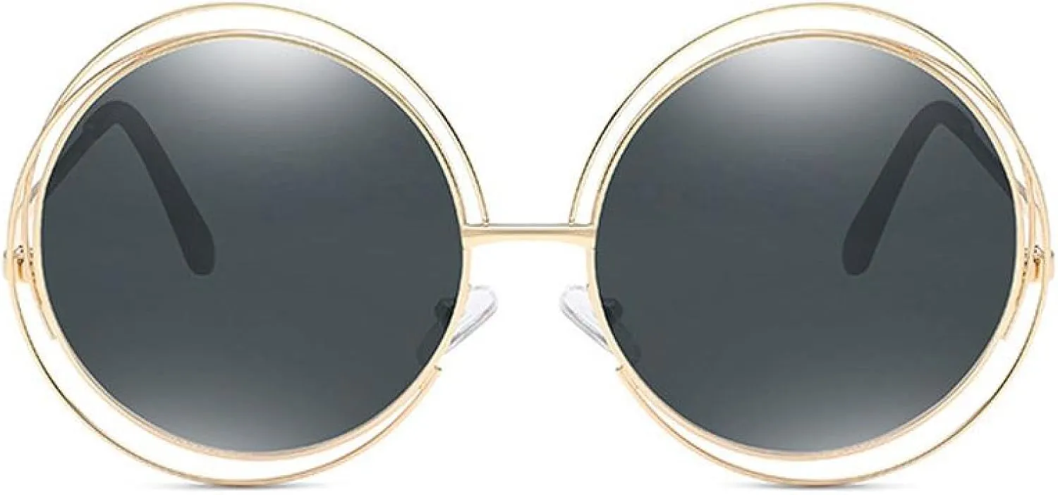 Oversize Round Sunglasses Women Fashion Quality Alloy Hollow Frame Sun Glasses Uv400
