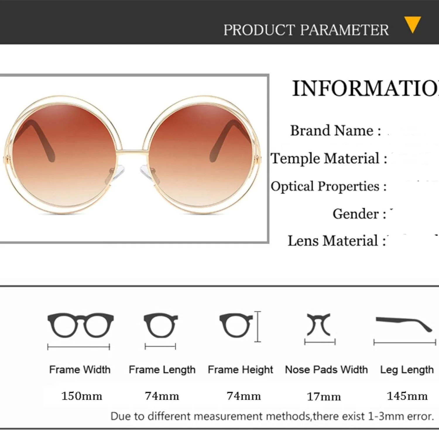 Oversize Round Sunglasses Women Fashion Quality Alloy Hollow Frame Sun Glasses Uv400