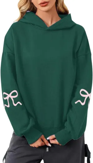 Oversized Hoodie for Women Bow Graphic Printed Hoodies Coquettish Drop Shoulder Hooded Sweatshirts with Pocket