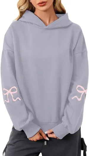 Oversized Hoodie for Women Bow Graphic Printed Hoodies Coquettish Drop Shoulder Hooded Sweatshirts with Pocket