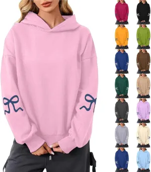Oversized Hoodie for Women Bow Graphic Printed Hoodies Coquettish Drop Shoulder Hooded Sweatshirts with Pocket