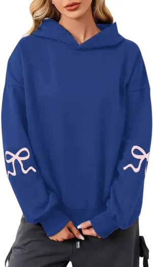 Oversized Hoodie for Women Bow Graphic Printed Hoodies Coquettish Drop Shoulder Hooded Sweatshirts with Pocket