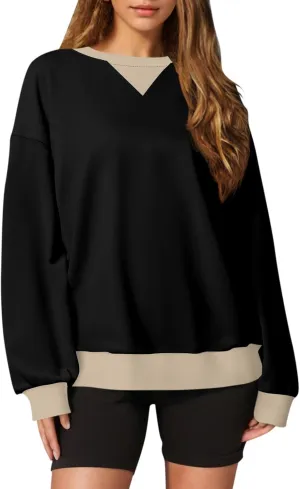 Oversized Sweatshirt for Women Fall Fashion Long Sleeve Crewneck Pullover Trendy Color Block Y2K Clothes