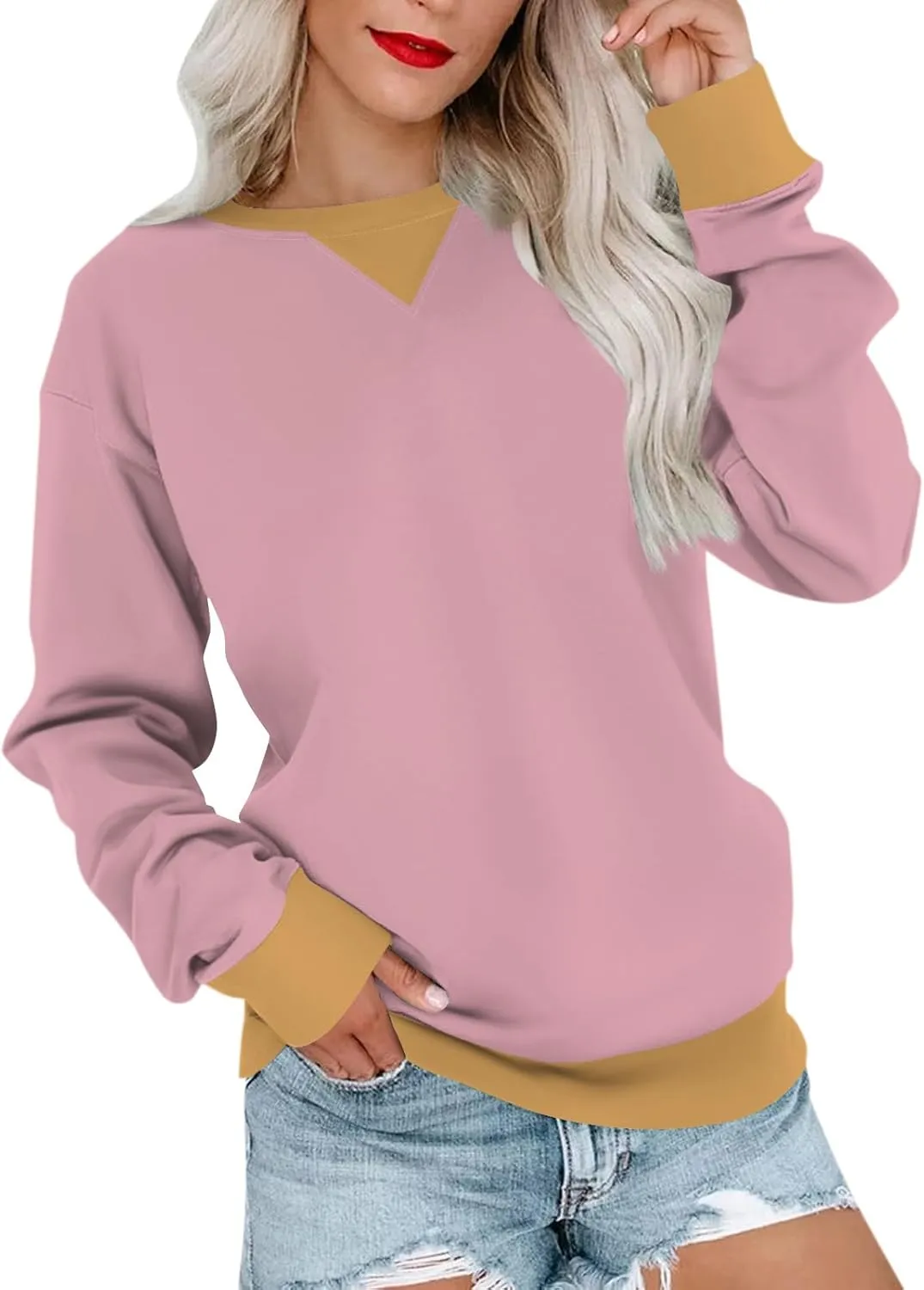 Oversized Sweatshirt for Women Fall Fashion Long Sleeve Crewneck Pullover Trendy Color Block Y2K Clothes