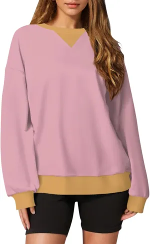 Oversized Sweatshirt for Women Fall Fashion Long Sleeve Crewneck Pullover Trendy Color Block Y2K Clothes