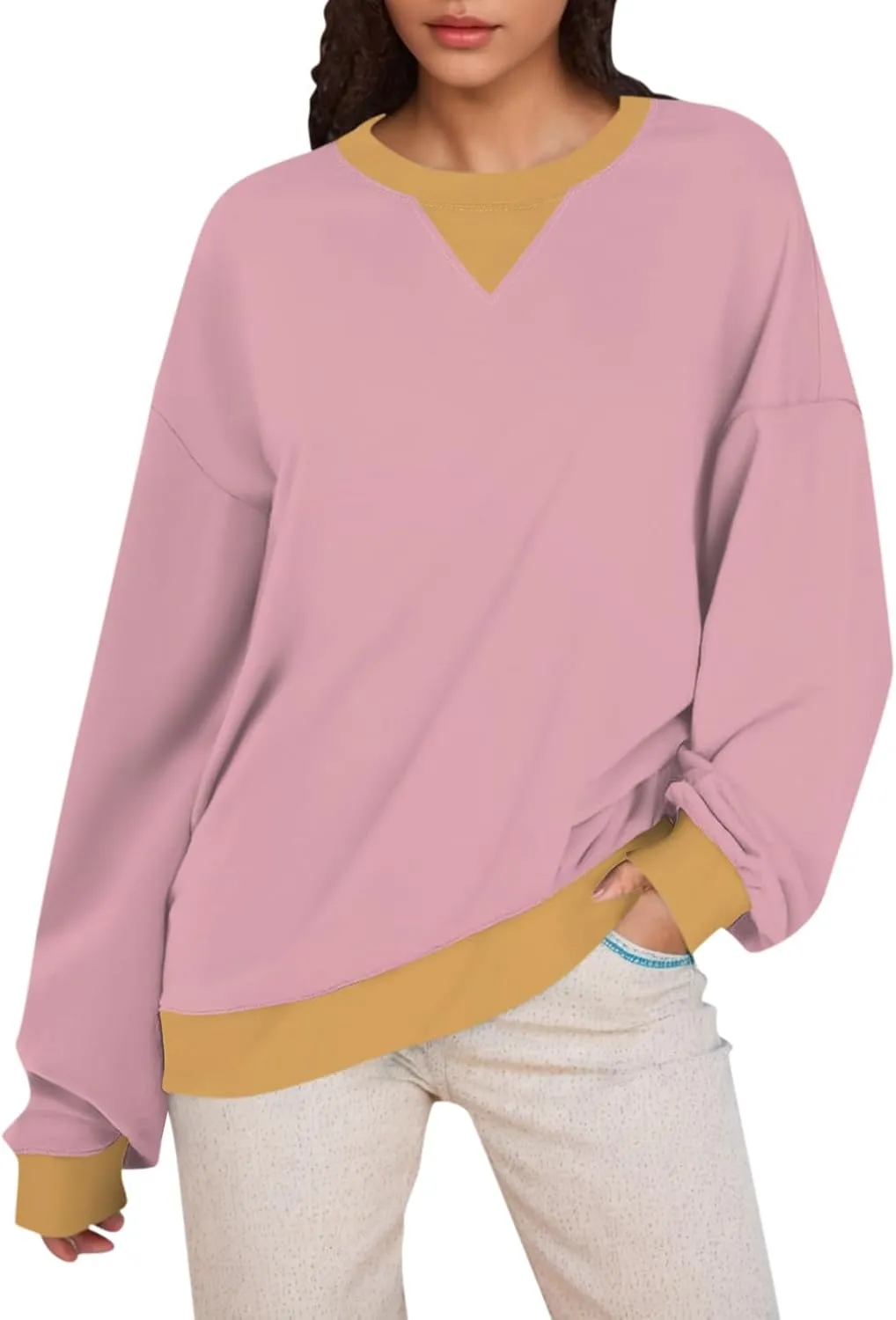 Oversized Sweatshirt for Women Fall Fashion Long Sleeve Crewneck Pullover Trendy Color Block Y2K Clothes