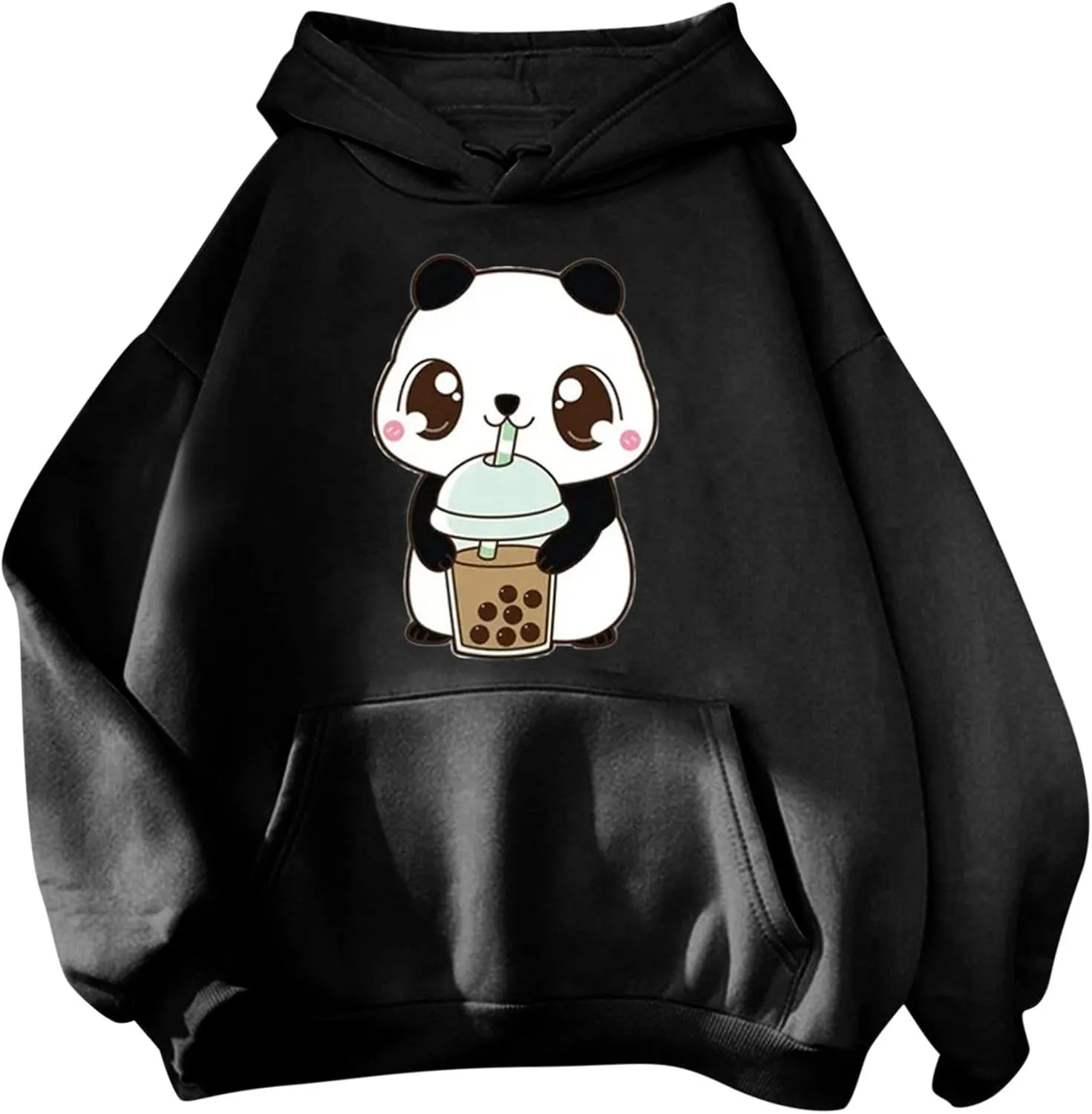 Panda Printed Hoodies for Women Teen Girls Soft Casual Long Sleeve Hooded Sweatshirts Oversized Drawstring Cute Pullover Tops