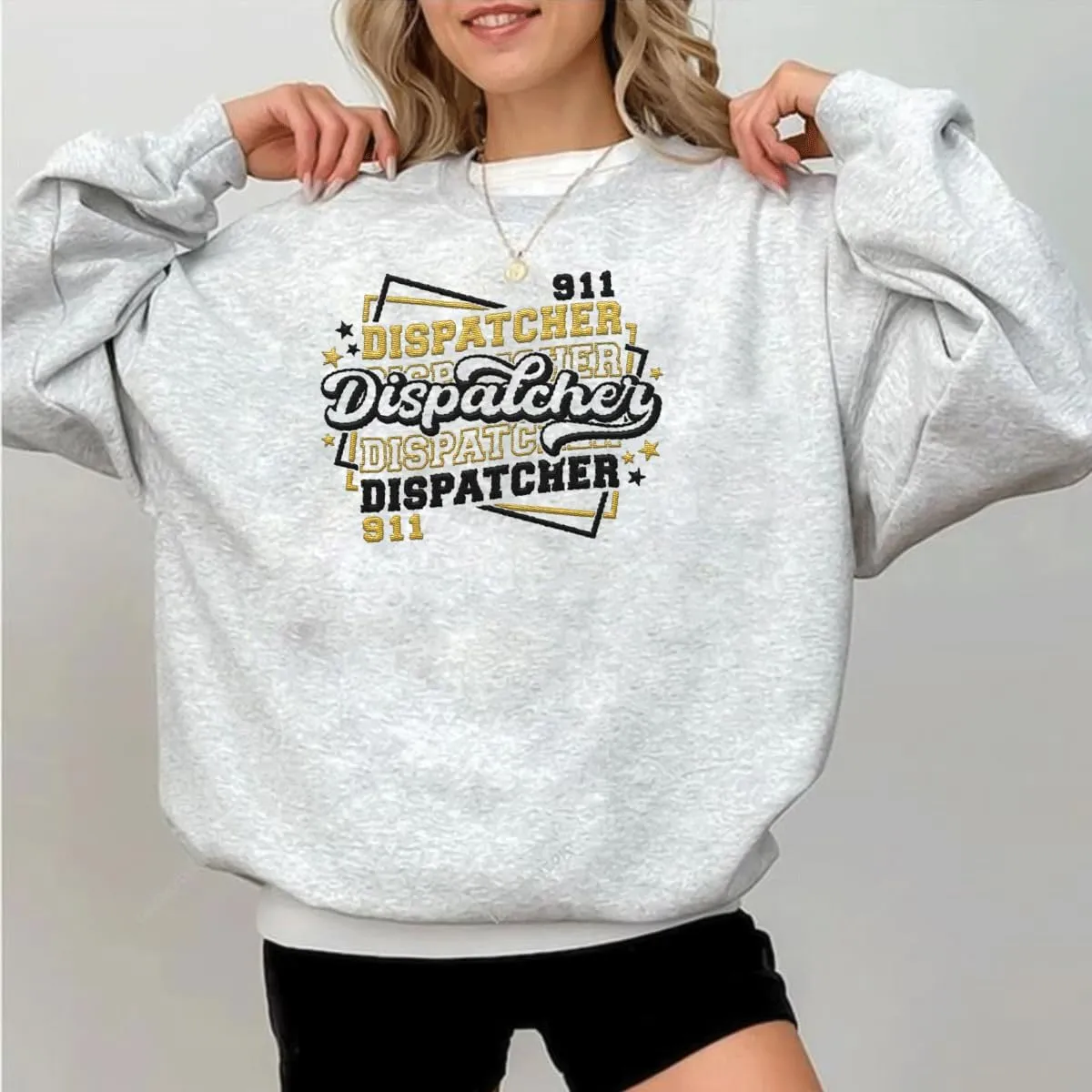 Personalized 911 Dispatcher Apparel, Thin Gold Line Embroidered Sweatshirt, Emergency 911 Hoodie Gift Dispatch Nurse Shirt