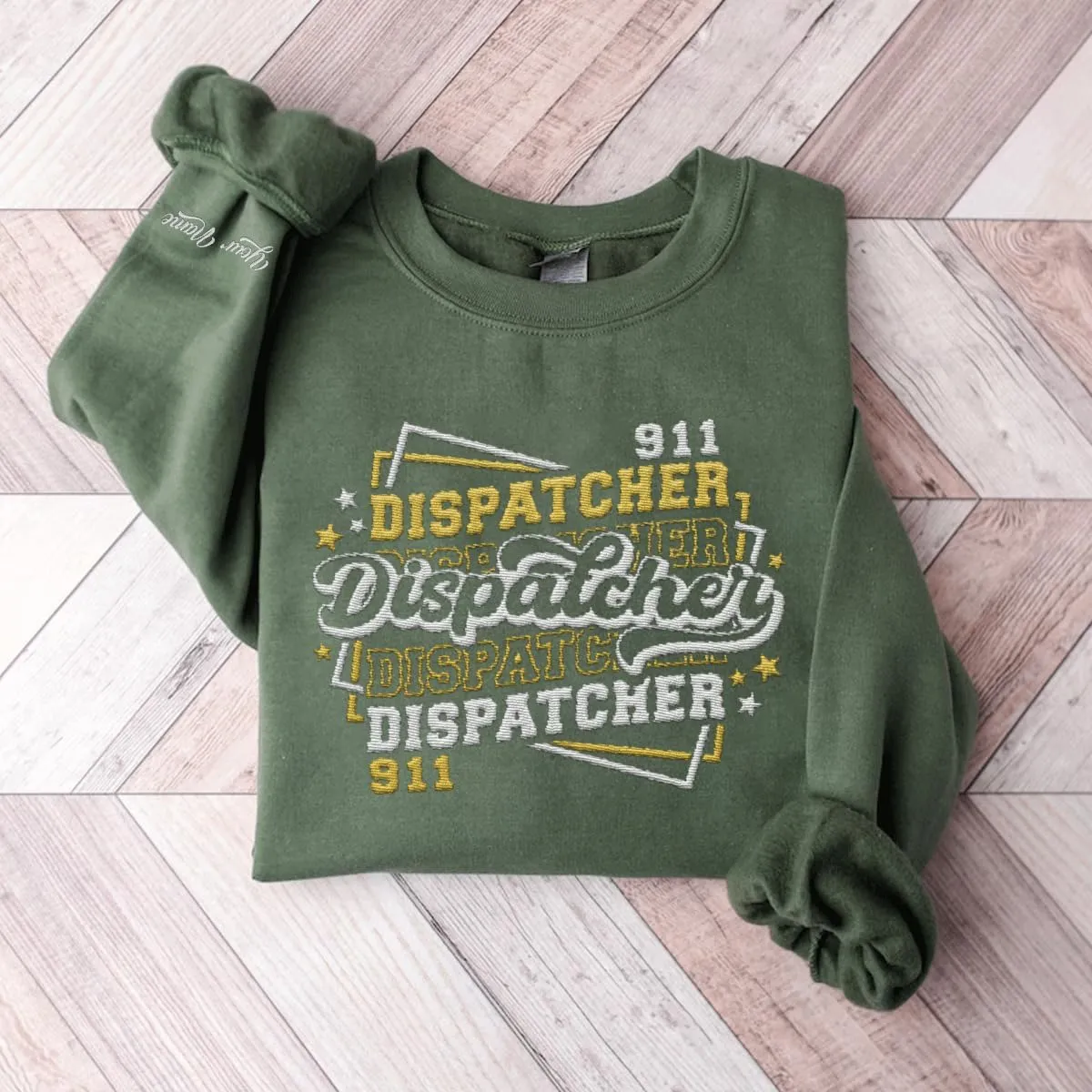 Personalized 911 Dispatcher Apparel, Thin Gold Line Embroidered Sweatshirt, Emergency 911 Hoodie Gift Dispatch Nurse Shirt