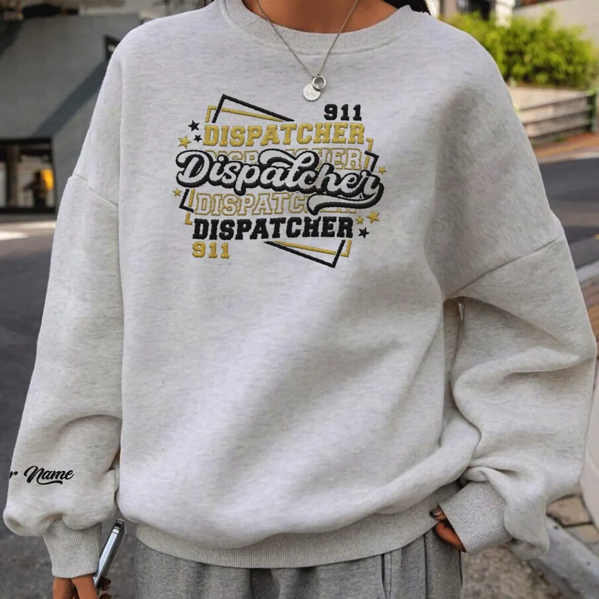 Personalized 911 Dispatcher Apparel, Thin Gold Line Embroidered Sweatshirt, Emergency 911 Hoodie Gift Dispatch Nurse Shirt