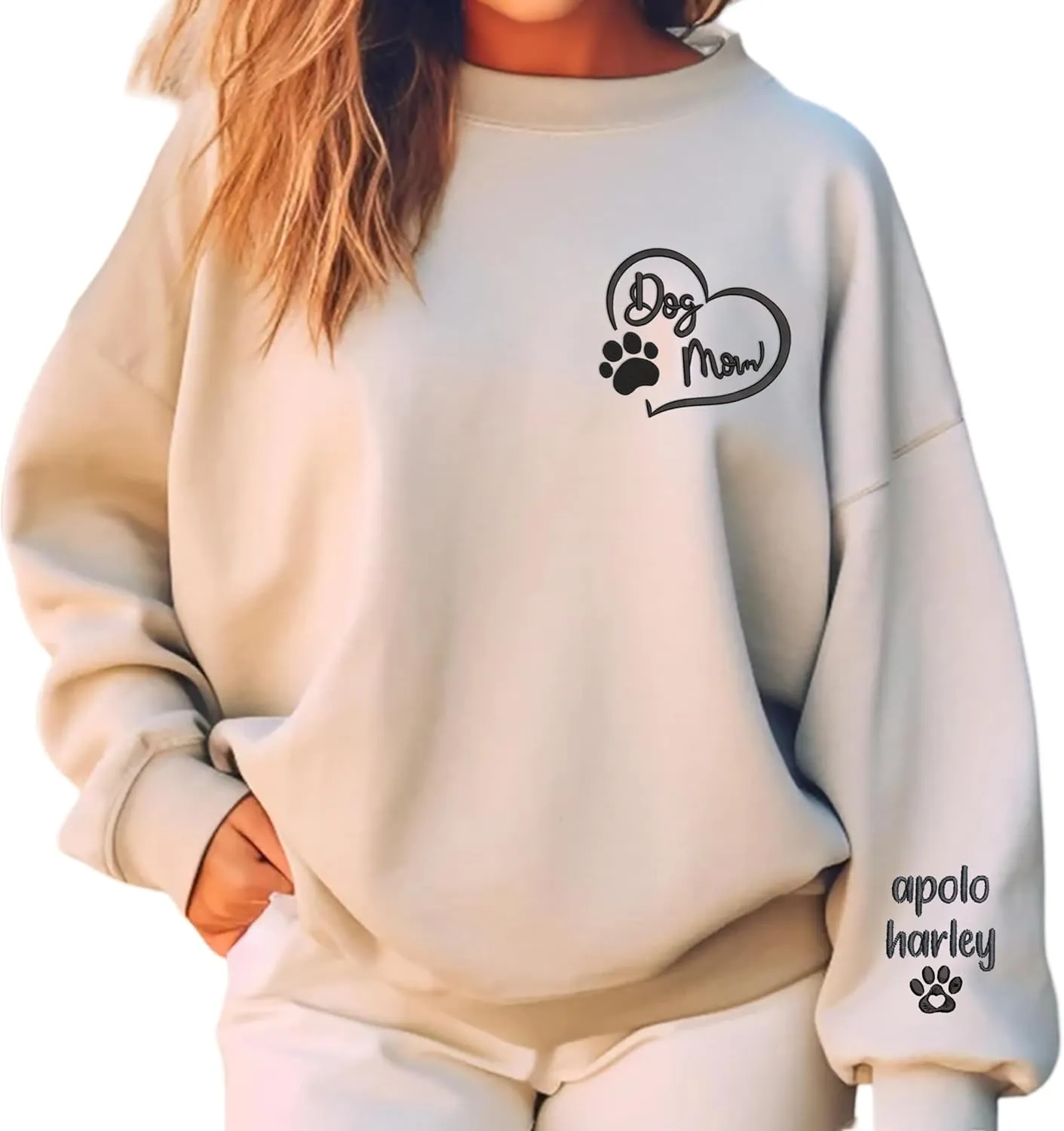 Personalized Dog Mom Embroidered Sweatshirts, Custom Dog Mom Embroidered Shirt, Dog Mom Gift