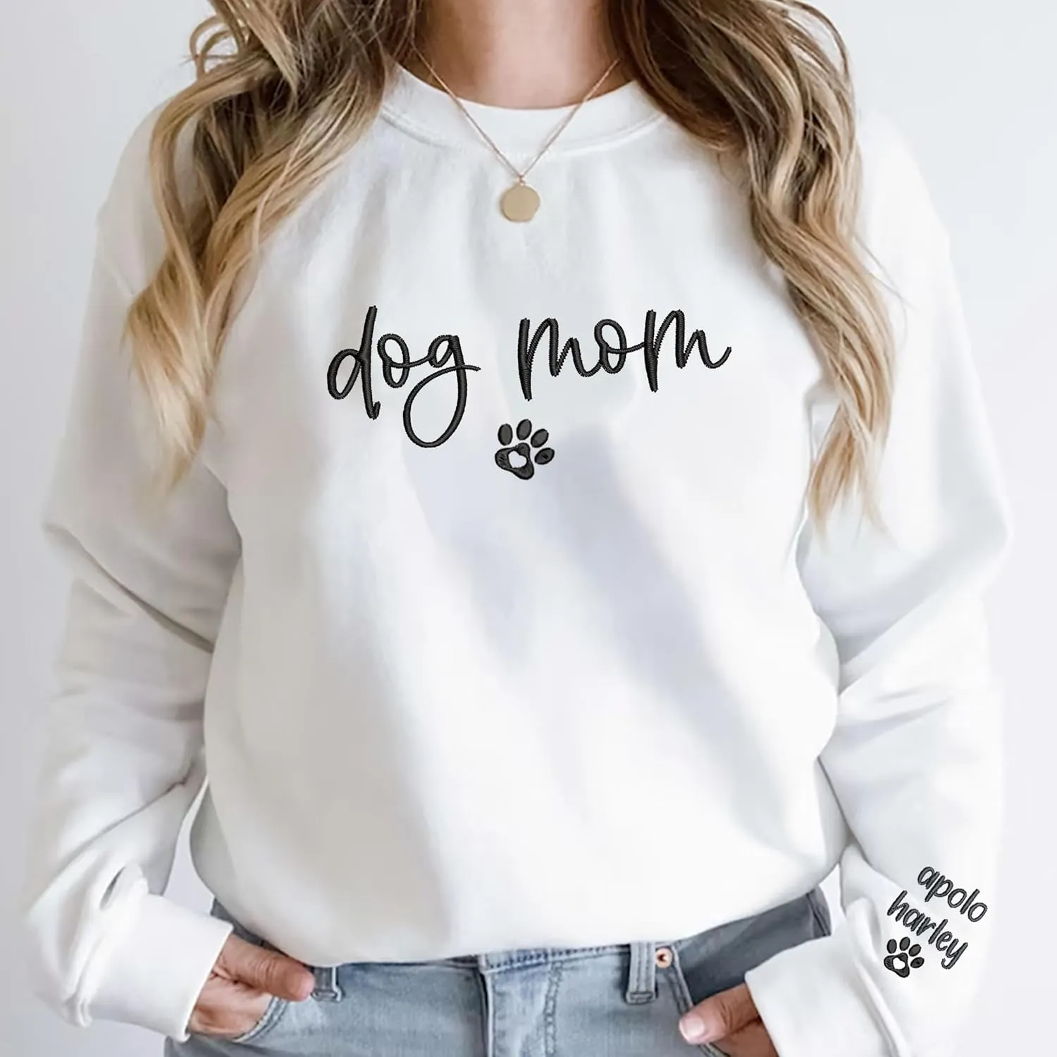 Personalized Dog Mom Embroidered Sweatshirts, Custom Dog Mom Embroidered Shirt, Dog Mom Gift