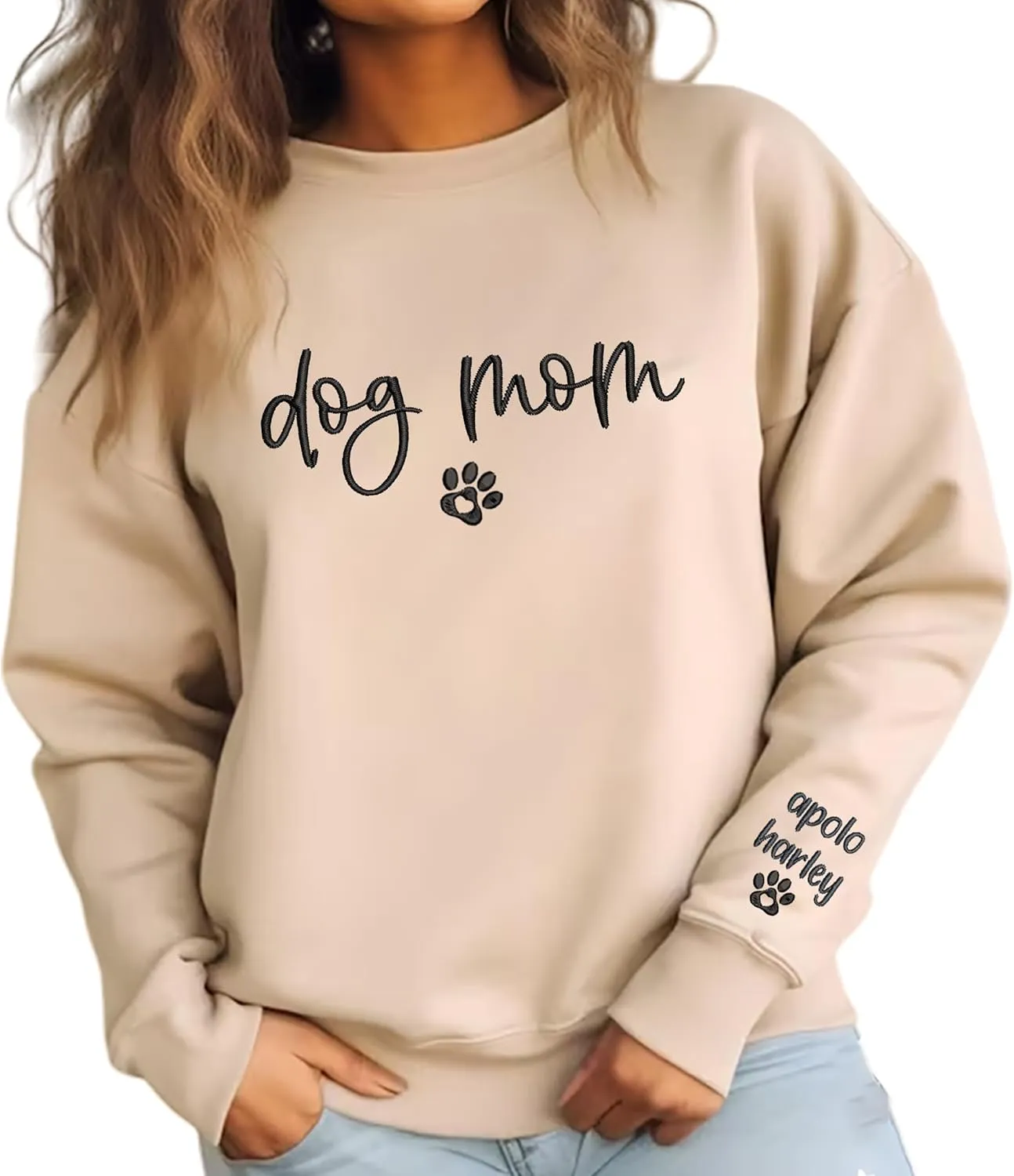 Personalized Dog Mom Embroidered Sweatshirts, Custom Dog Mom Embroidered Shirt, Dog Mom Gift