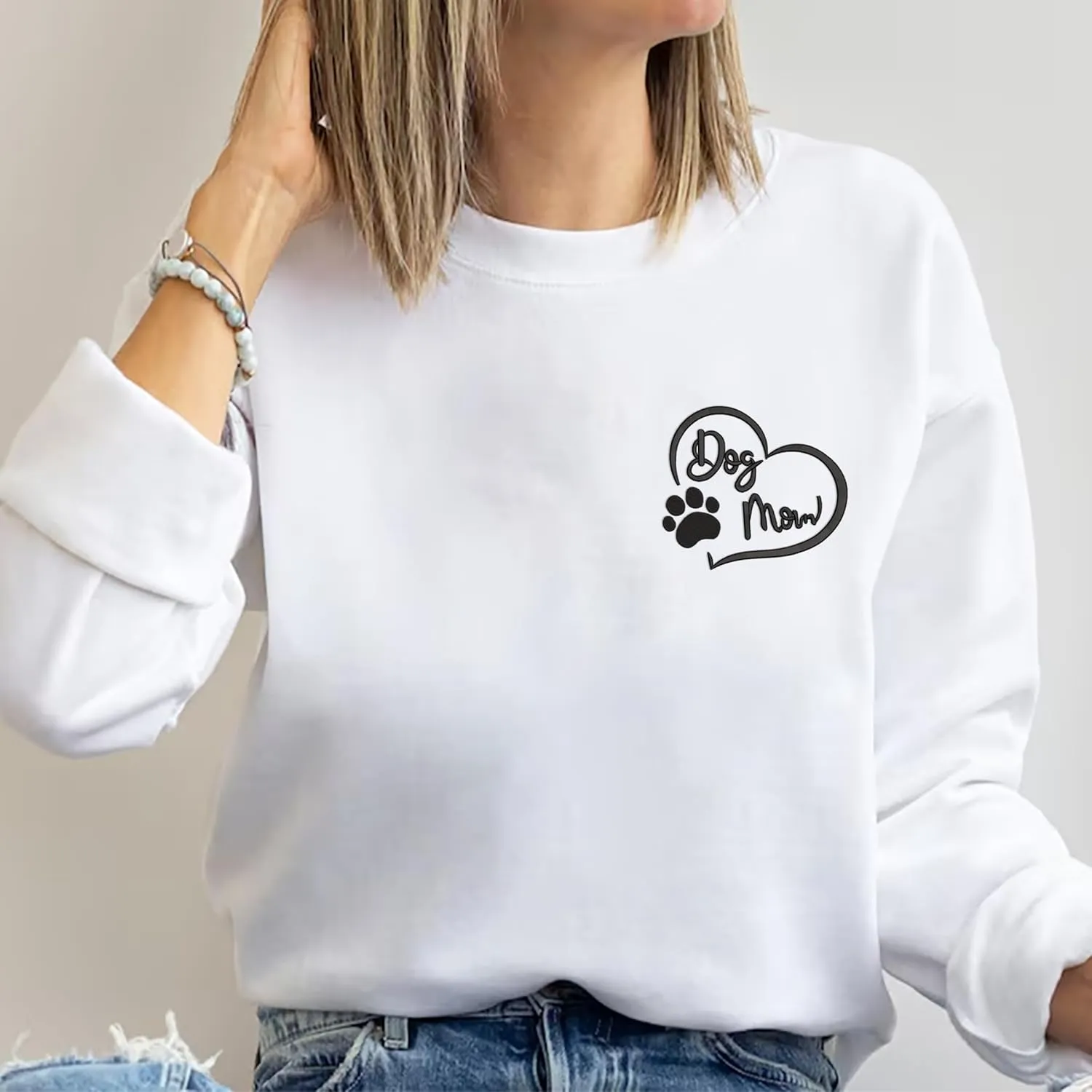 Personalized Dog Mom Embroidered Sweatshirts, Custom Dog Mom Embroidered Shirt, Dog Mom Gift