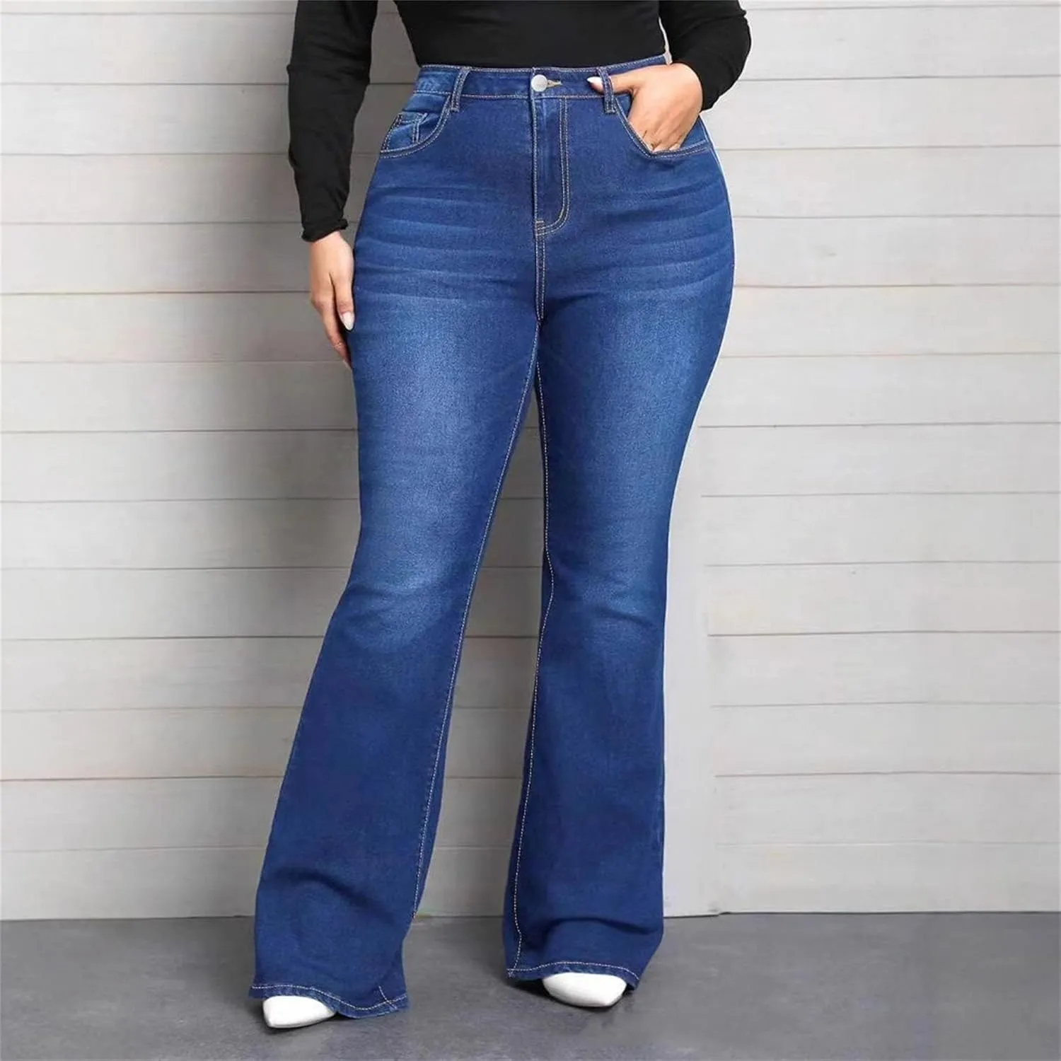 Plus Size Flared Jeans for Curvy Women High Waisted Stretchy Boot Cut Trendy Denim Jeans
