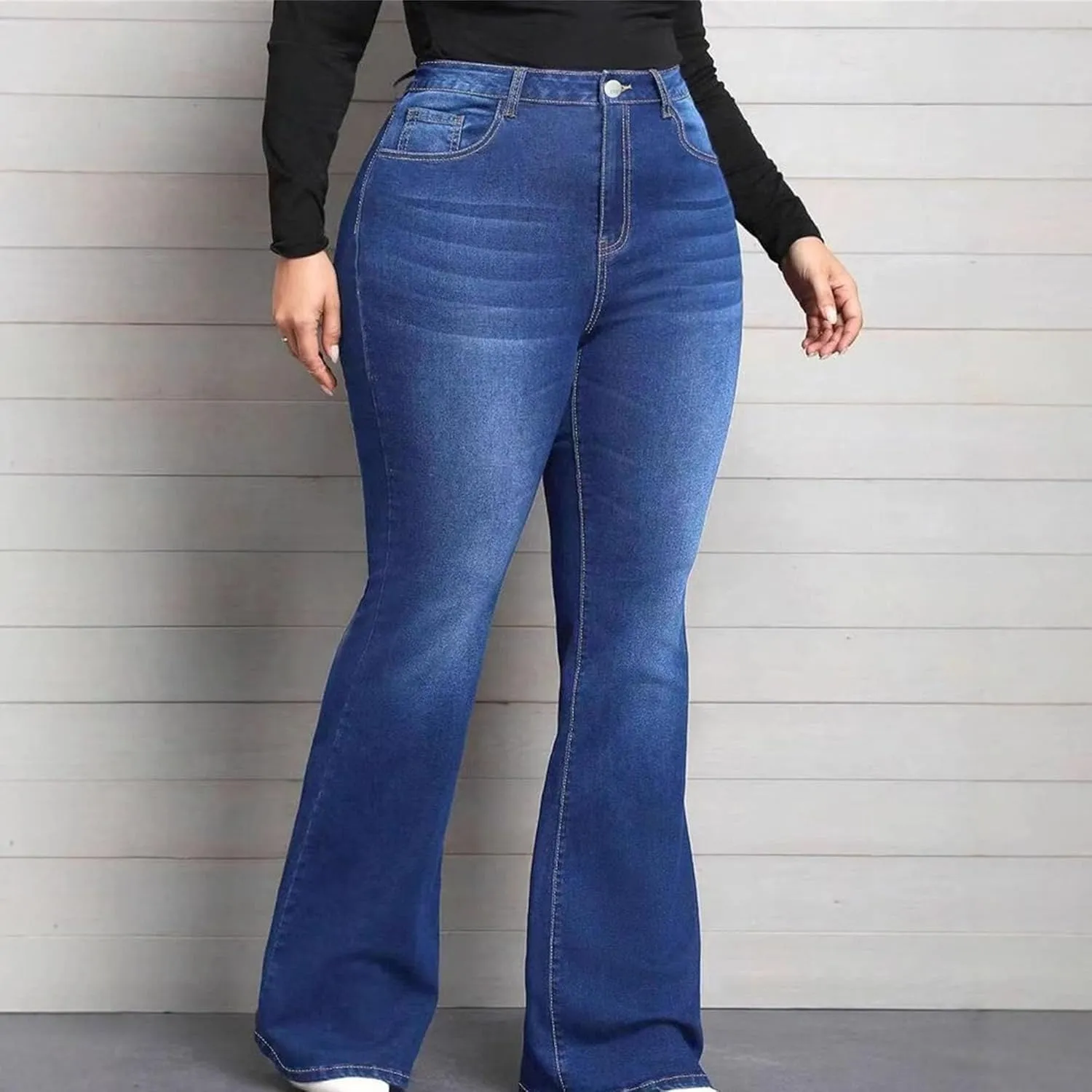 Plus Size Flared Jeans for Curvy Women High Waisted Stretchy Boot Cut Trendy Denim Jeans