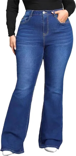 Plus Size Flared Jeans for Curvy Women High Waisted Stretchy Boot Cut Trendy Denim Jeans