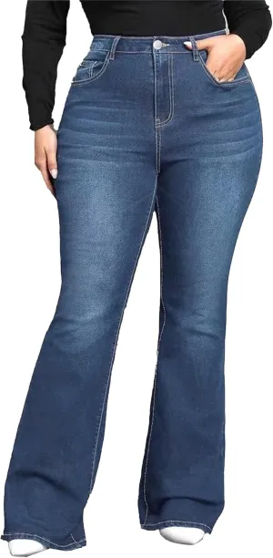 Plus Size Flared Jeans for Curvy Women High Waisted Stretchy Boot Cut Trendy Denim Jeans
