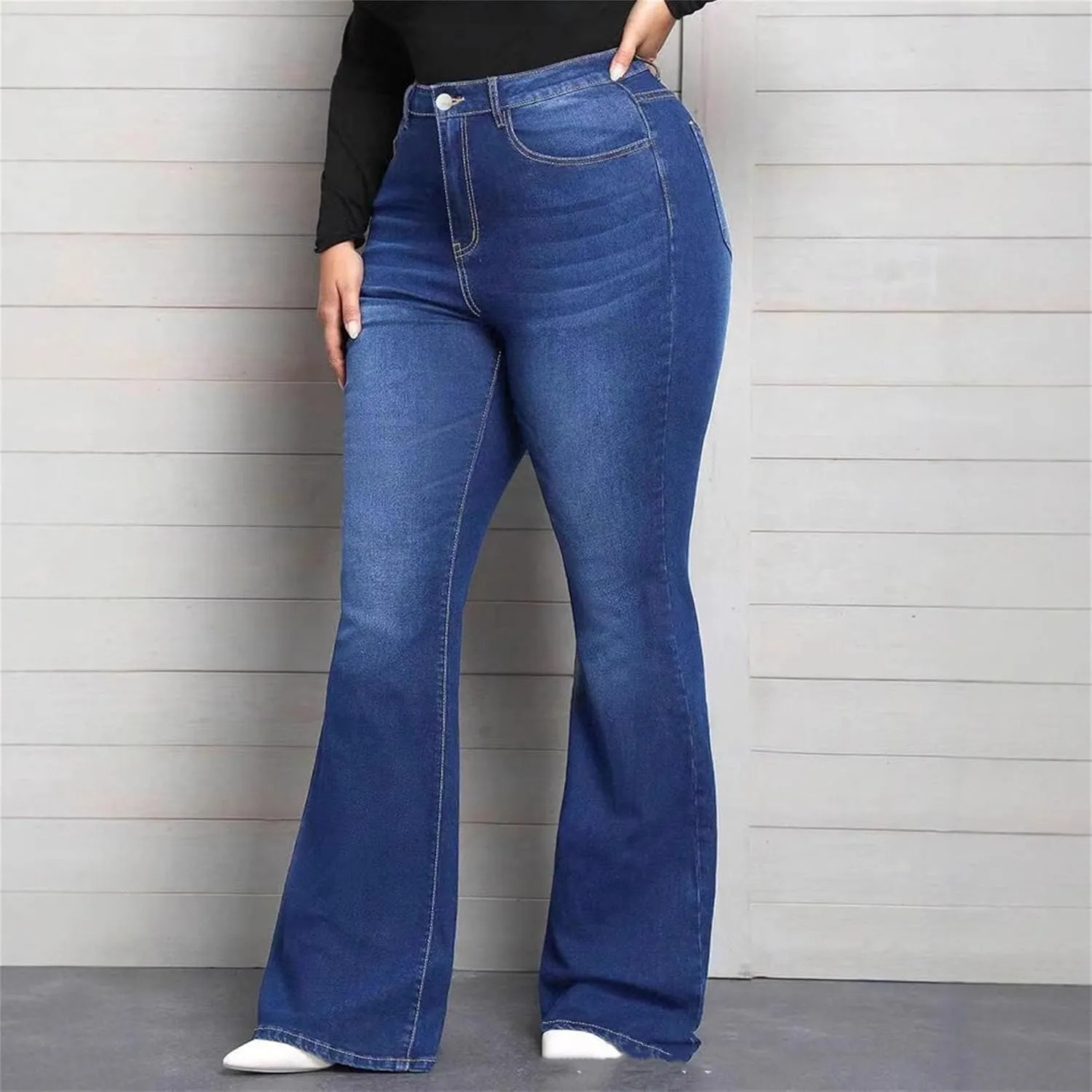 Plus Size Flared Jeans for Curvy Women High Waisted Stretchy Boot Cut Trendy Denim Jeans