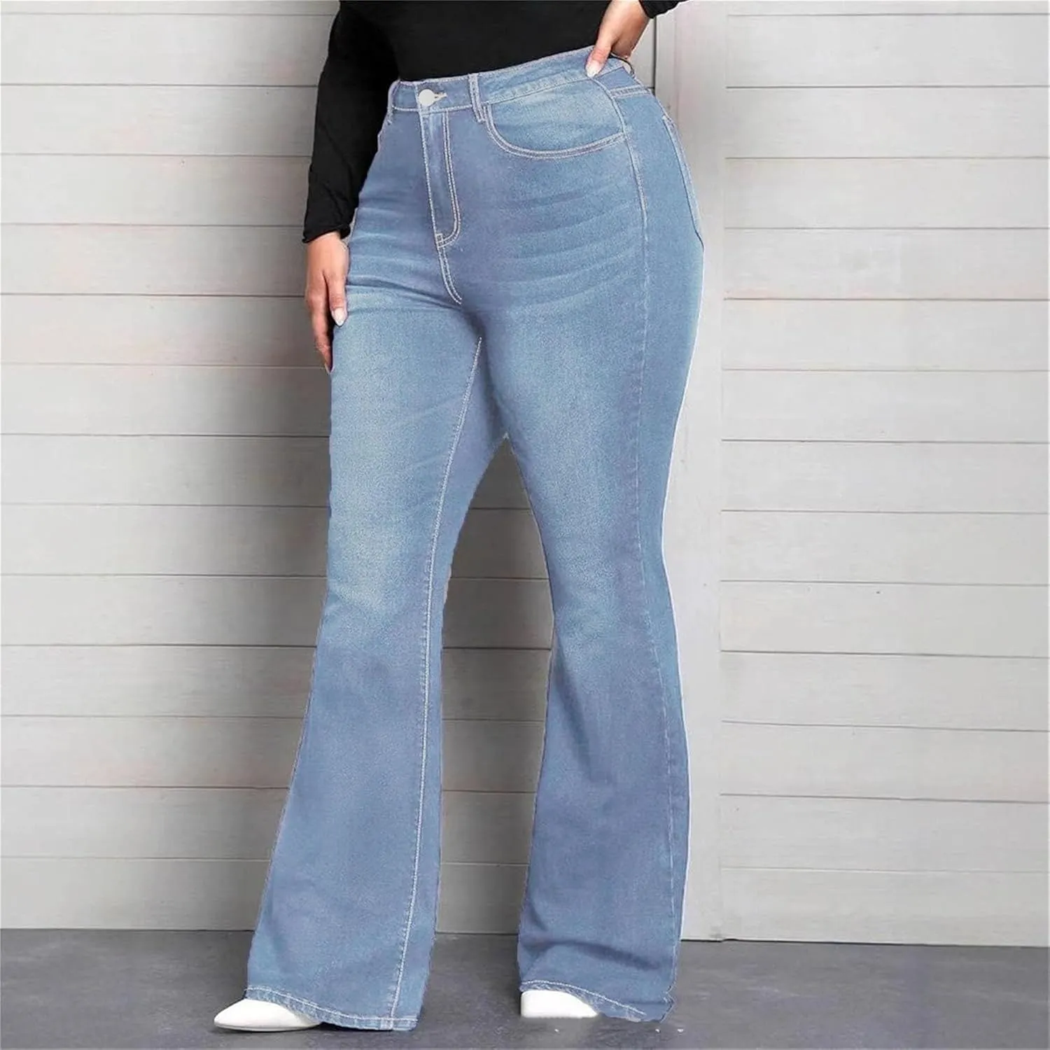 Plus Size Flared Jeans for Curvy Women High Waisted Stretchy Boot Cut Trendy Denim Jeans