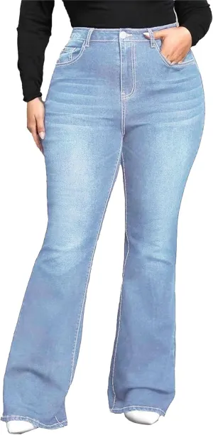 Plus Size Flared Jeans for Curvy Women High Waisted Stretchy Boot Cut Trendy Denim Jeans