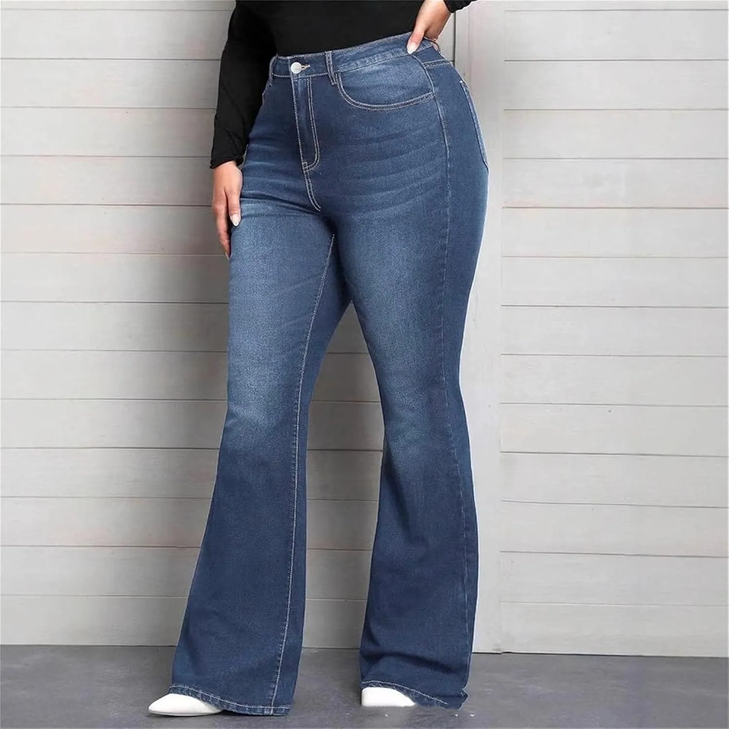 Plus Size Flared Jeans for Curvy Women High Waisted Stretchy Boot Cut Trendy Denim Jeans