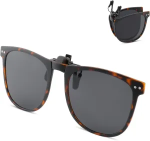 Polarized Clip on Sunglasses for Men Women UV Protection Anti Glare Driving Fishing Glasses with Flip Up (Dark Tortoiseshell)