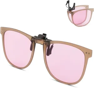 Polarized Clip on Sunglasses for Men Women UV Protection Anti Glare Driving Fishing Glasses with Flip Up (Pink Coffee)