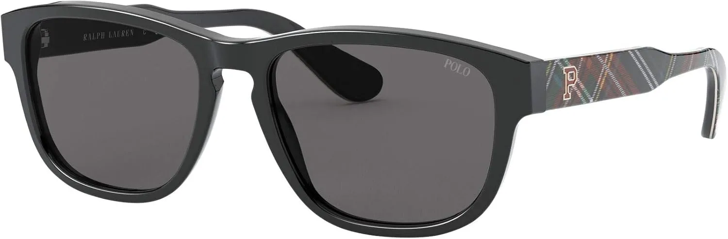 Polo Ralph Lauren Men's PH4158 Round Sunglasses, Shiny Black/Dark Grey, 55 mm