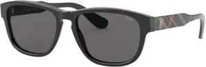 Polo Ralph Lauren Men's PH4158 Round Sunglasses, Shiny Black/Dark Grey, 55 mm