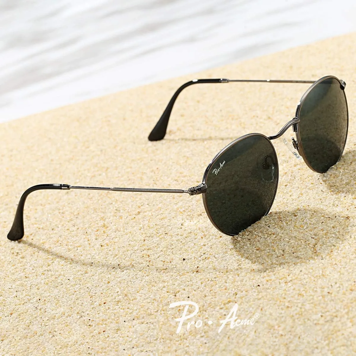 Pro Acme Round Sunglasses for Women Men Classic Retro Circle Metal Sun Glasses 100% Real Glass Lens