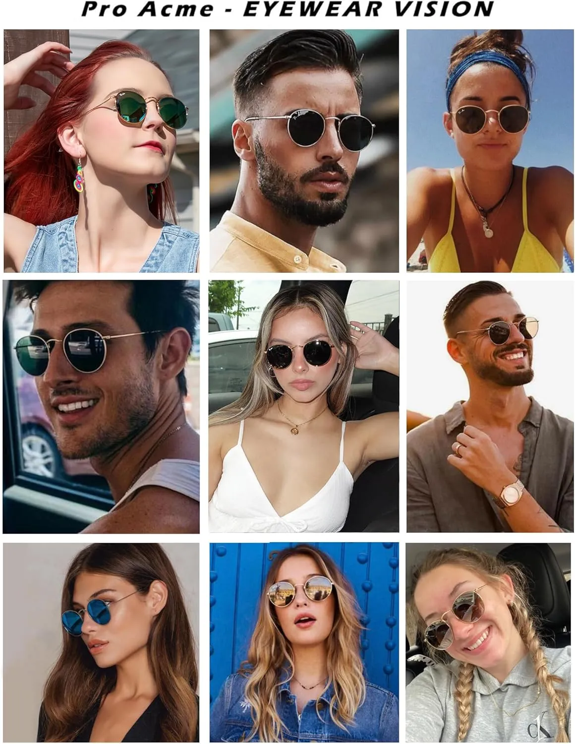 Pro Acme Round Sunglasses for Women Men Classic Retro Circle Metal Sun Glasses 100% Real Glass Lens