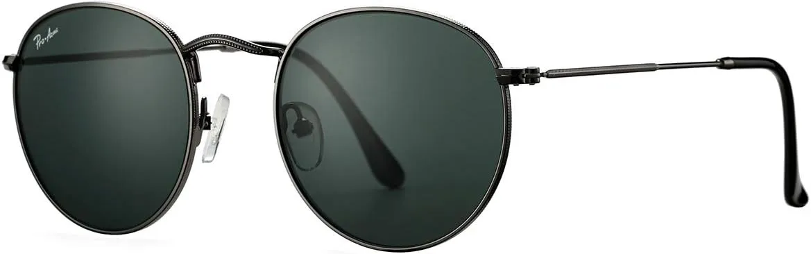 Pro Acme Round Sunglasses for Women Men Classic Retro Circle Metal Sun Glasses 100% Real Glass Lens