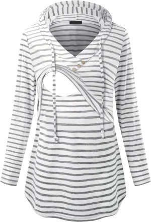 Quinee Women's Long Sleeve Plaid Colorblock Nursing Pullover Hoodie Sweatshirts