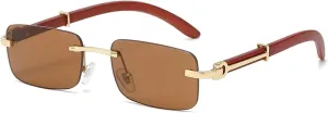 Rectangle Rimless Sunglasses for Women Retro Frame Gradient Uv400