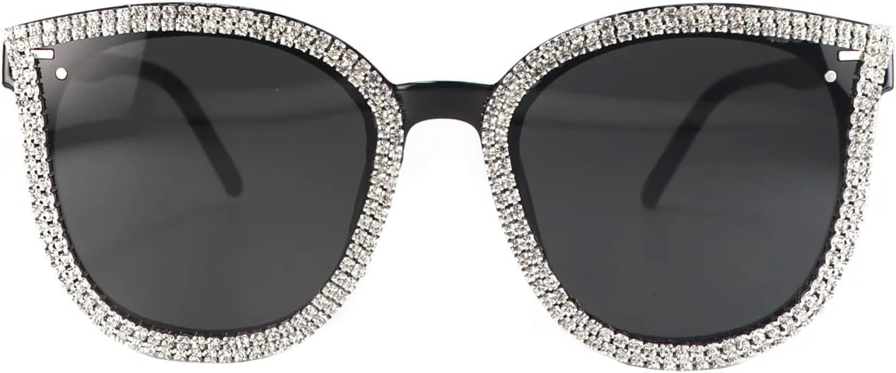 Round Sunglasses for Women Cat Eye Rhinestone Vintage Sun Shades