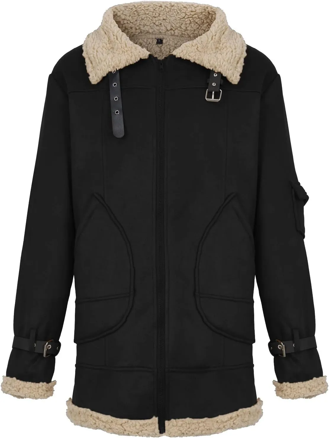 RTRDE Men's Winter Jackets Faux Leather Sherpa Lined Bomber Jacket Warm Turn-Down Collar Coats Jackets, M-5XL